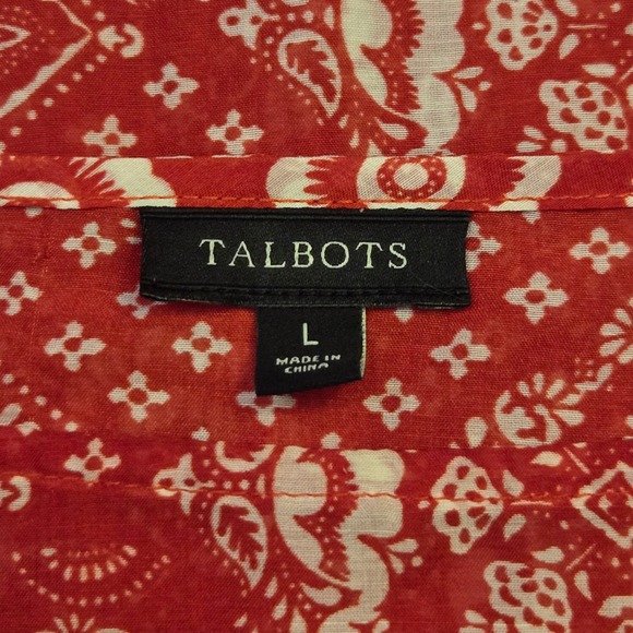 Talbots Floral Bandana Printed Kimono Sleeve Tunic Red L Boho Summer Vacation - Picture 9 of 9